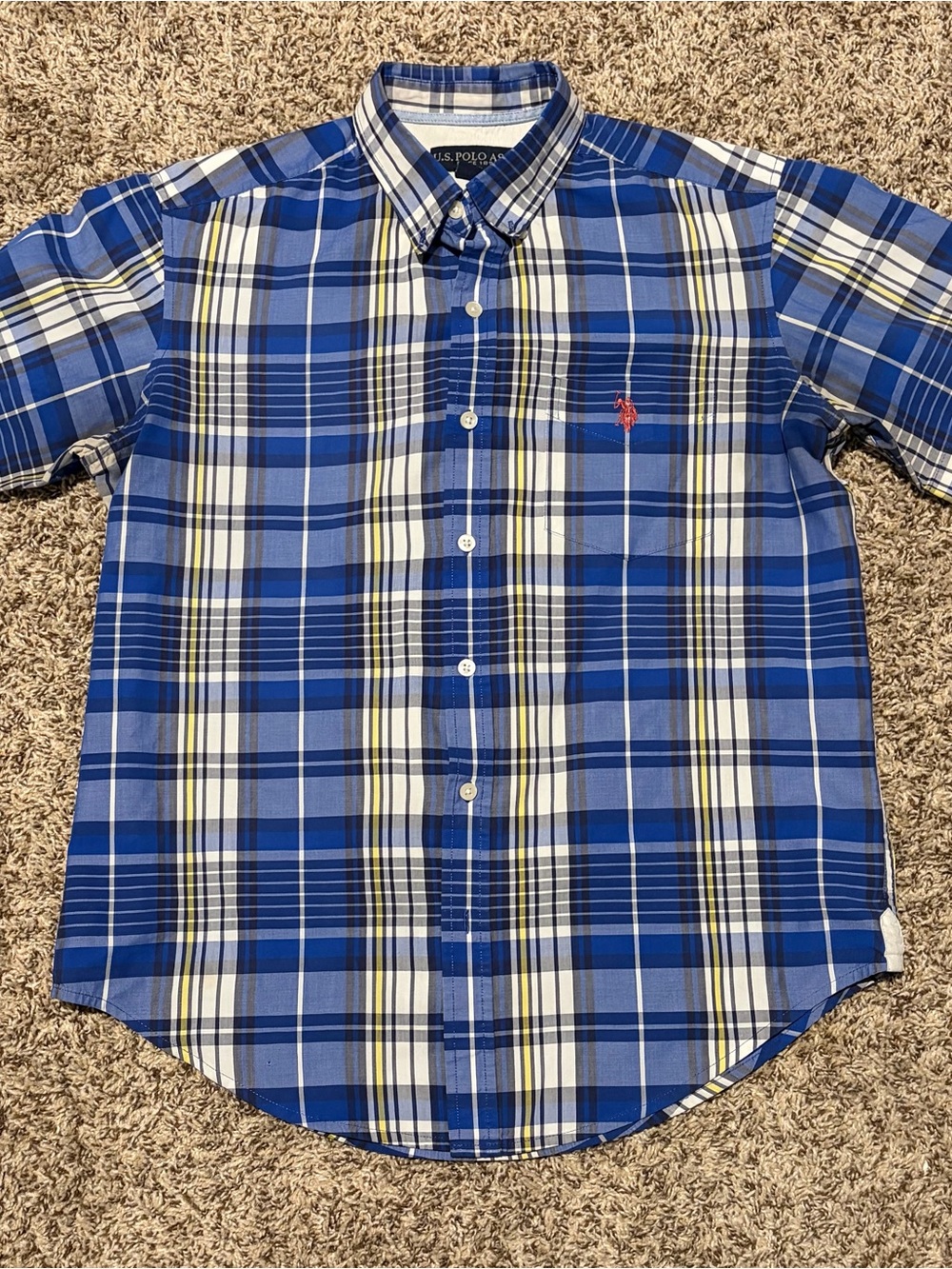 U.S. Polo Assn. Blue White Plaid Button-Down Shirt Size Medium